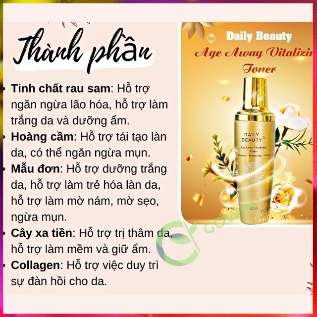 [HOT CAO CẤP] Nước Hoa Hồng Daily Beauty Age Away Vitalizing Toner Dưỡng Ẩm, Phục Hồi Da, Căng Bóng Da, Tái Tạo Da