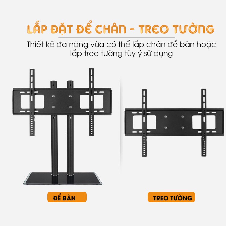 Chân đế tivi đa năng 40-65 Inch - 2 trụ chịu lực lớn   - Chân tivi để bàn mặt kính cường lực - Model: DZ65