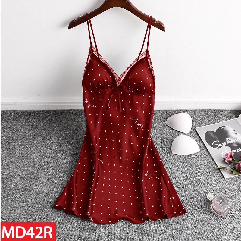 Áo Đầm Ngủ Hai Dây Mặc Nhà Lụa Mềm Mịn Amanta Amtd42