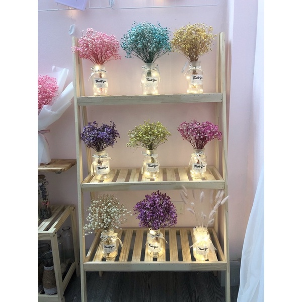 BÌNH HOA BABY KÈM ĐÈN - bình hoa khô- hoa baby decor các màu