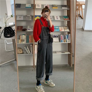 [ORDER] Quần yếm bò nữ ống suông rộng hách dáng ulzzang Hàn lưng cao xinh xắn style học sinh (ảnh thật)