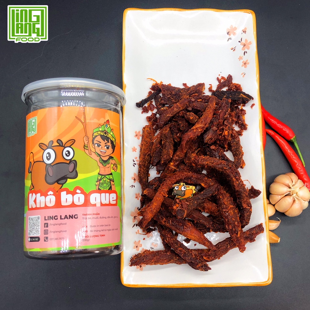 Khô bò que , thịt bò khô siêu ngon Ling Lang Food, bò khô que cay hũ 200g | BigBuy360 - bigbuy360.vn