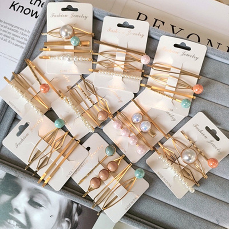 Set cặp kiểu dáng nút gắn ngọc Trendy phong cách Nhật Bản_K041