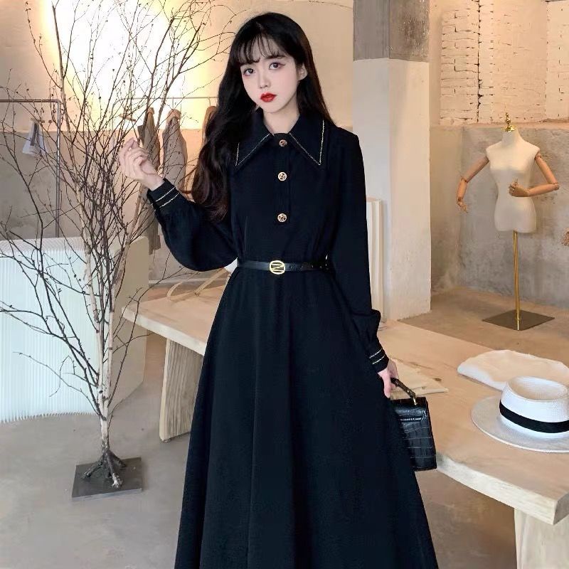 Plus Đầm Dài Tay Ôm Eo Phong Cách Preppy Nhật Bản Thời Trang Mùa Xuân Cho Nữ