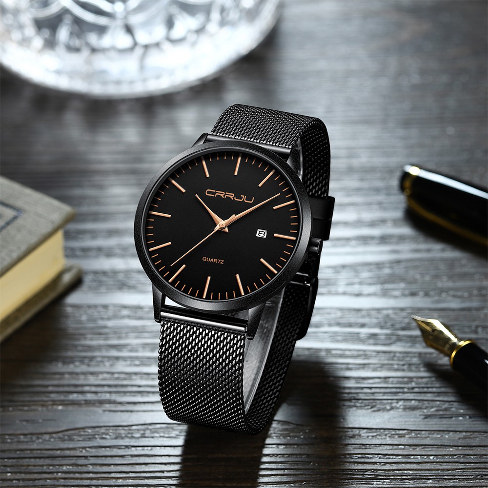 Đồng Hồ CRRJU 2172 Máy Nhật Bản Bằng Thép Chống Nước Chống Trầy Siêu Mỏng Cho Nam