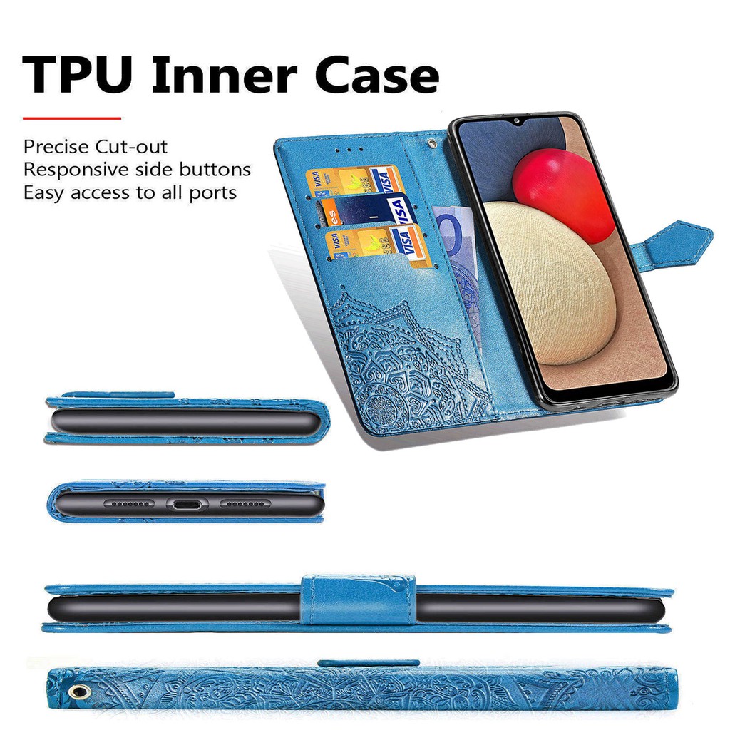 Bao da điện thoại dạng ví khóa từ tính chống sốc họa tiết Mandala có dây đeo cho Samsung Galaxy A02S | BigBuy360 - bigbuy360.vn