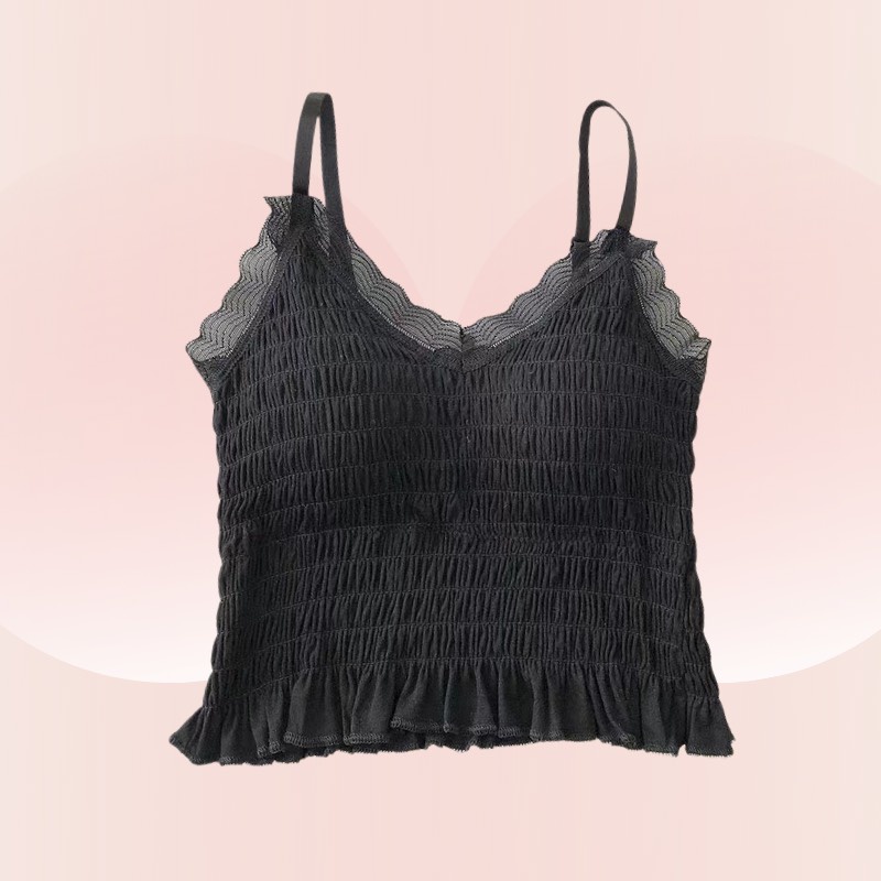 Áo Ngực Dạng Bra Thun Cotton Nhún Viền Xinh Xắn DAN L&amp;U 077