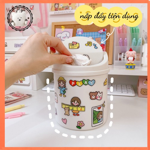 Thùng rác mini để bàn nắp lật đa năng đựng bút đựng đồ dùng văn phòng phẩm cao cấp