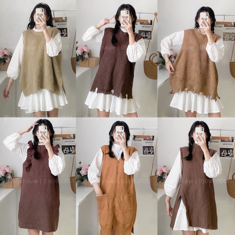 Áo len gile nữ trơn, form rộng vintage 2hand si tuyển - Helia House