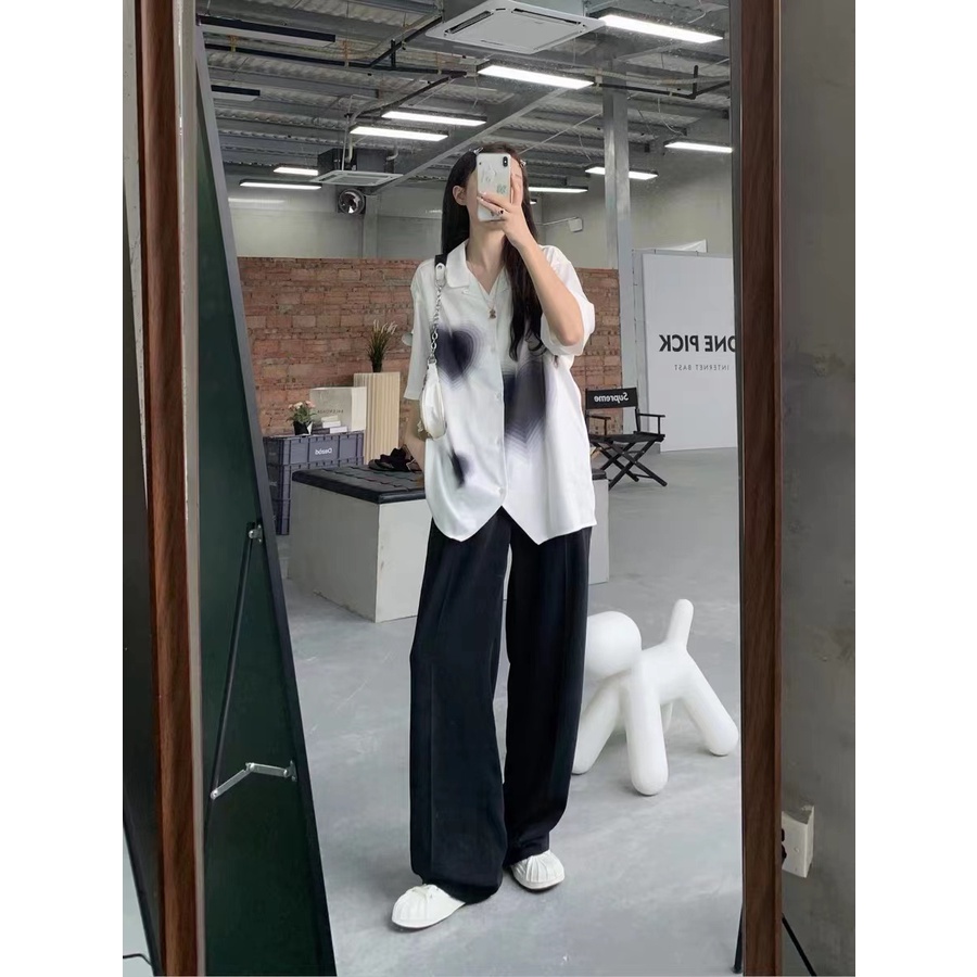 Áo Sơ Mi Tay Ngắn Họa Tiết Trái Tim Thời Trang Cho Nữ