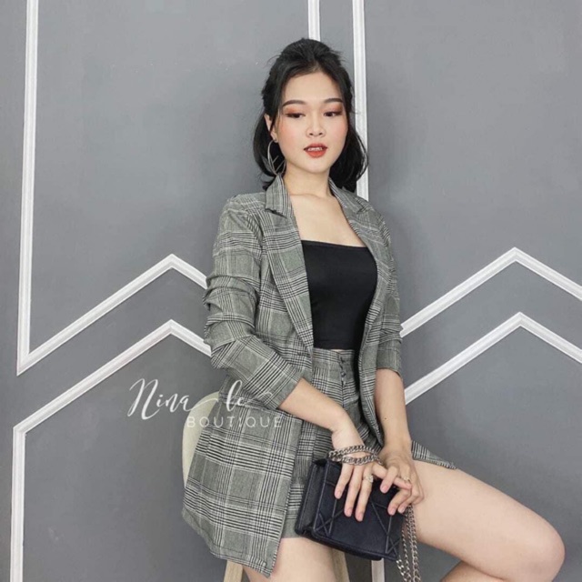 Sét vest kẻ dài tay - sét 3 món( kèm áo lót trong)