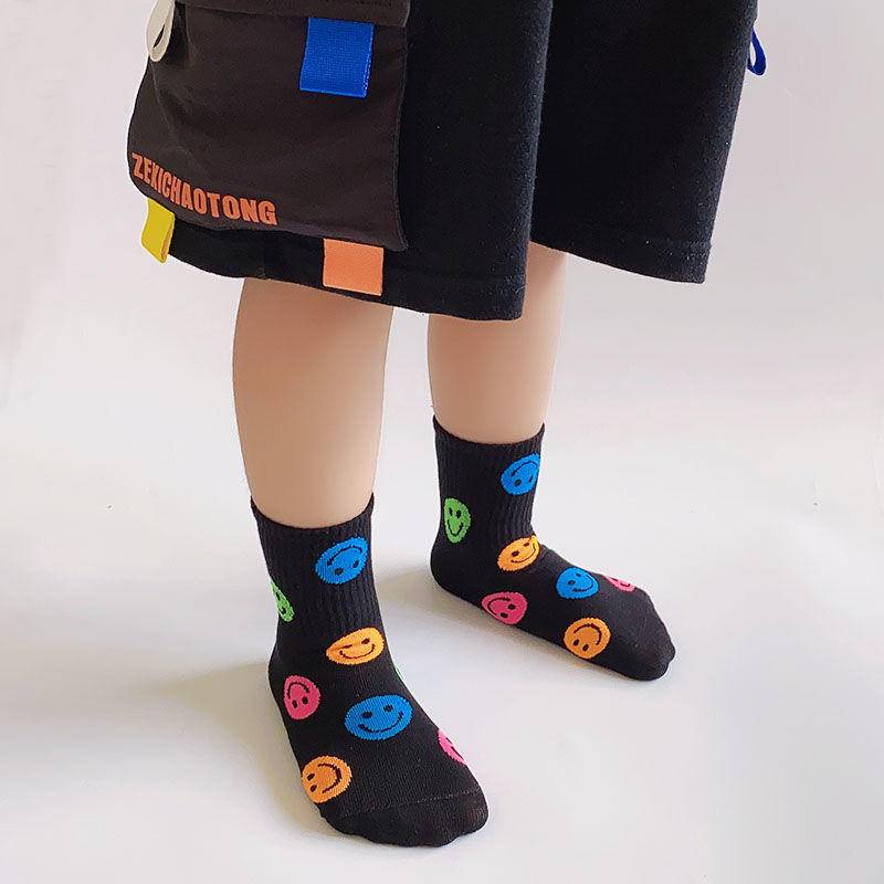 Vớ Cotton Trơn Thoáng Khí Thoải Mái In Hình Mặt Cười Phong Cách Hàn Quốc Dễ Phối Đồ Thời Trang Xuân Thu Cho Bé Trai Và Gái 1-15 Tuổi Mi