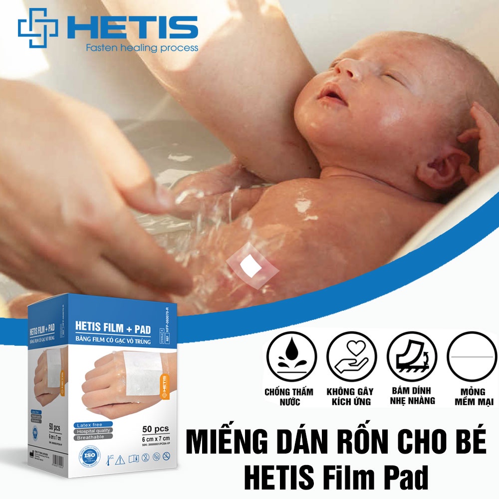 Hộp 25 Hoặc 50 Miếng Dán Rốn Cho Trẻ Tắm HETIS FILM PAD Giúp Bảo Vệ Vết Thương bảo vệ chống thấm nước