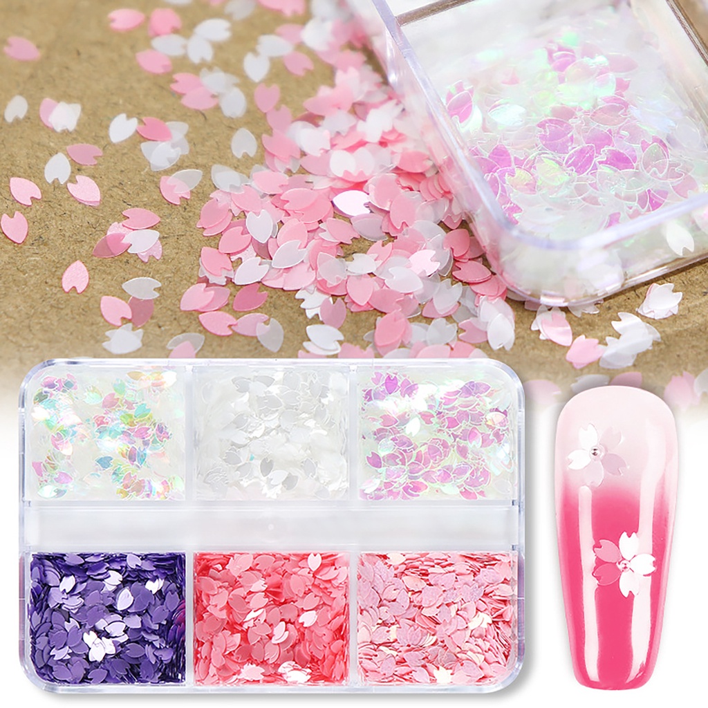 Jen 1 Hộp Sequin Lấp Lánh Hình Lá Phong 6 Ngăn Không Phai Màu Sắc Sống Động Sáng Tạo Trang Trí Móng Tay Nghệ Thuật Cho Salon