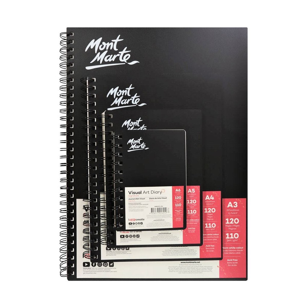 Sổ Sketch Book Mont Marte Bìa Cứng Gáy Lò Xo A3/ A4/ A5/ A6 - 120 Trang, 110gsm - MSB0002/MSB0003/MSB0004