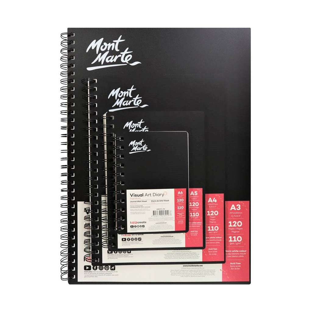 Sổ Sketch Book Mont Marte Bìa Cứng Gáy Lò Xo A3/ A4/ A5/ A6 - 120 Trang, 110gsm - MSB0002/MSB0003/MSB0004/MSB0072