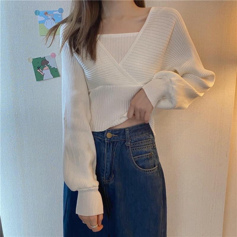 Áo len nữ trễ vai ❤️áo croptop 2 dây ❤️chất len dệt kim về đủ 4 màu XMHH