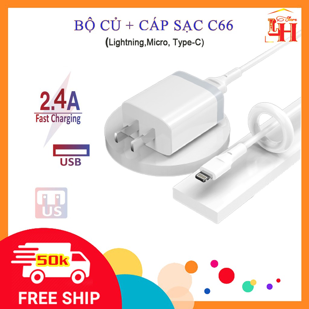 Củ sạc, bộ củ cáp C66 Chính hãng SD Design hỗ trợ sạc nhanh an toàn cho điện thoại Android, Iphone