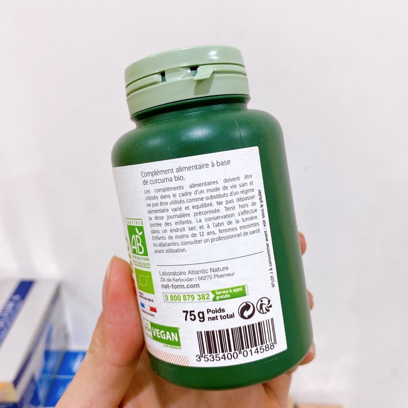 Viên uống tinh bột Nghệ hữu cơ Nat&Form 200 viên