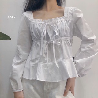 Áo cổ vuông thắt nơ taly a2911