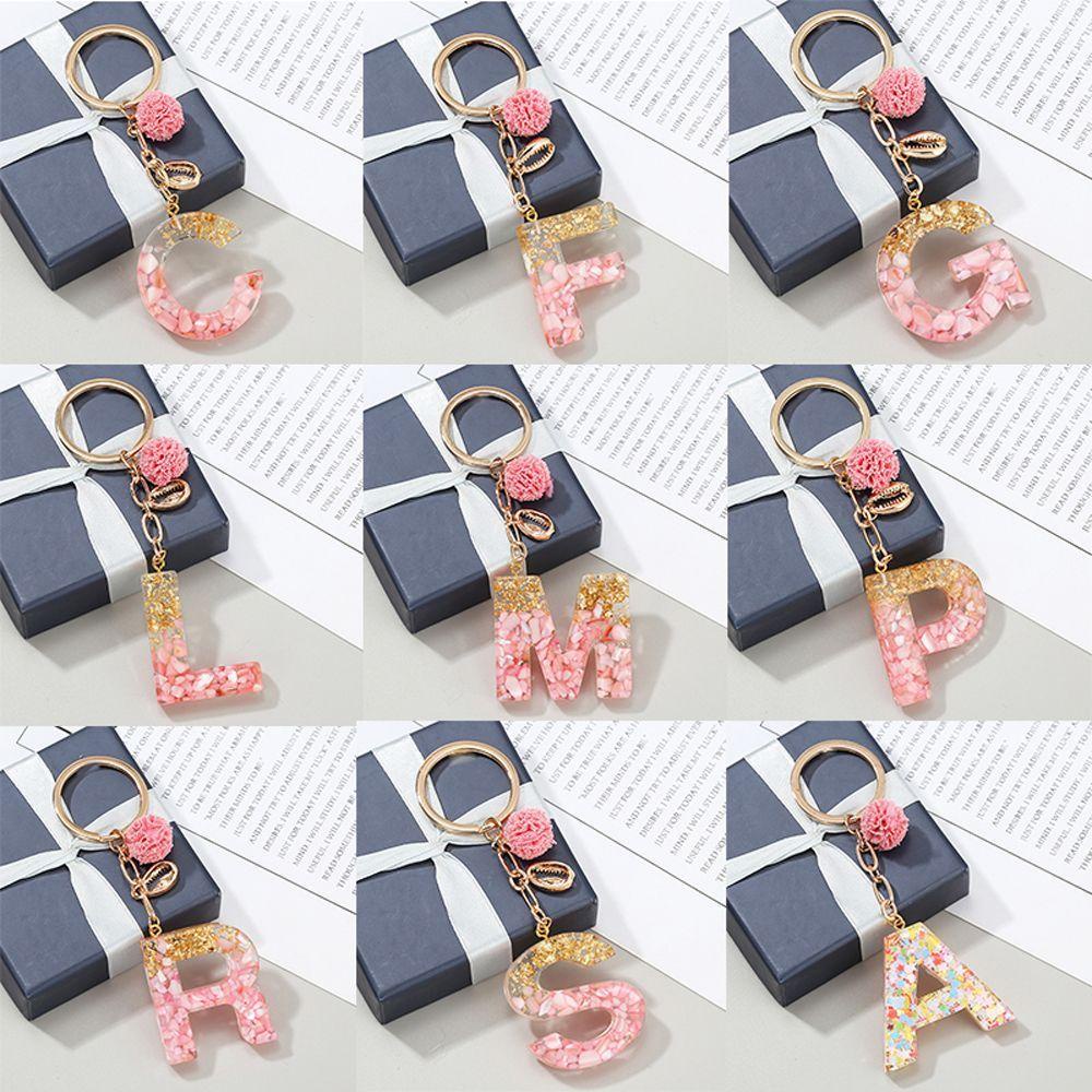 DARNELL Set 26 Móc Khóa Hình 26 Chữ Cái Đính Quả Cầu Lông Xù Đáng Yêu