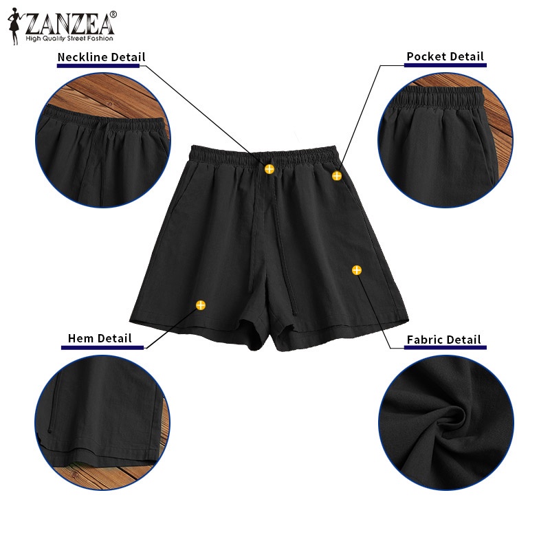 Quần Short Cotton Lưng Thun Ống Rộng Đơn Giản ZANZEA Dành Cho Nữ