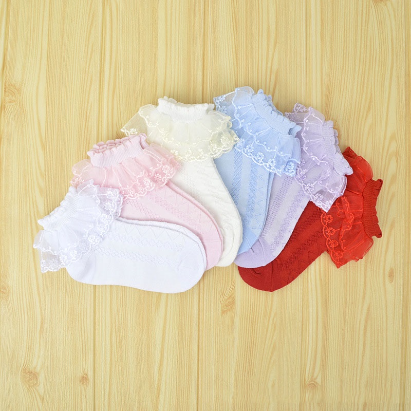 Vớ Cotton Mỏng Phối Ren Dáng Ngắn Dành Cho Bé Gái 1-3 Tuổi