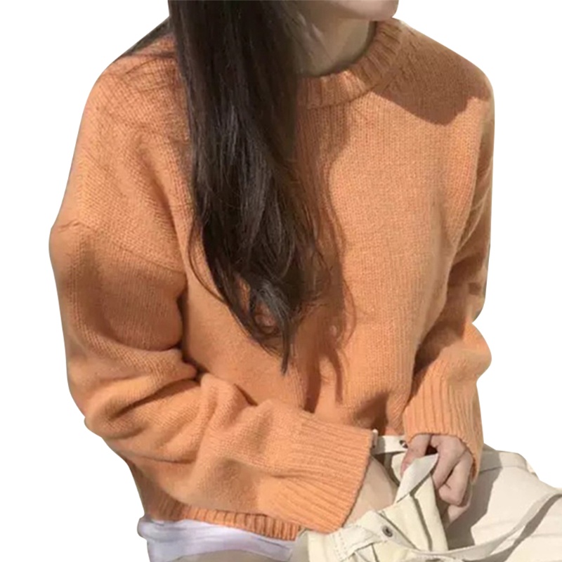 Áo Len Tay Dài Cổ Tròn Màu Sắc Đơn Giản Thời Trang Cho Nữ