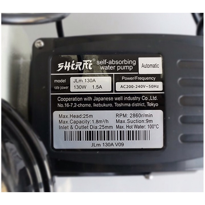 Máy bơm tăng áp shirai JLM-130A / Máy bơm tăng áp shirai Tmax Tm200A