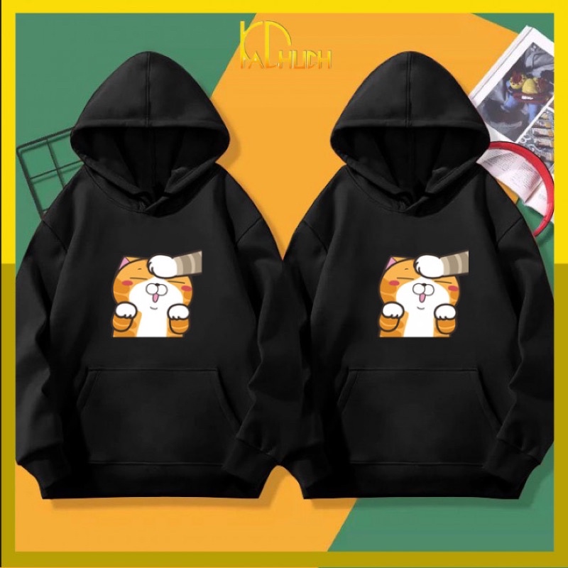Áo hoodie nam nữ in mèo xoa đầu vải nỉ bông mềm mịn