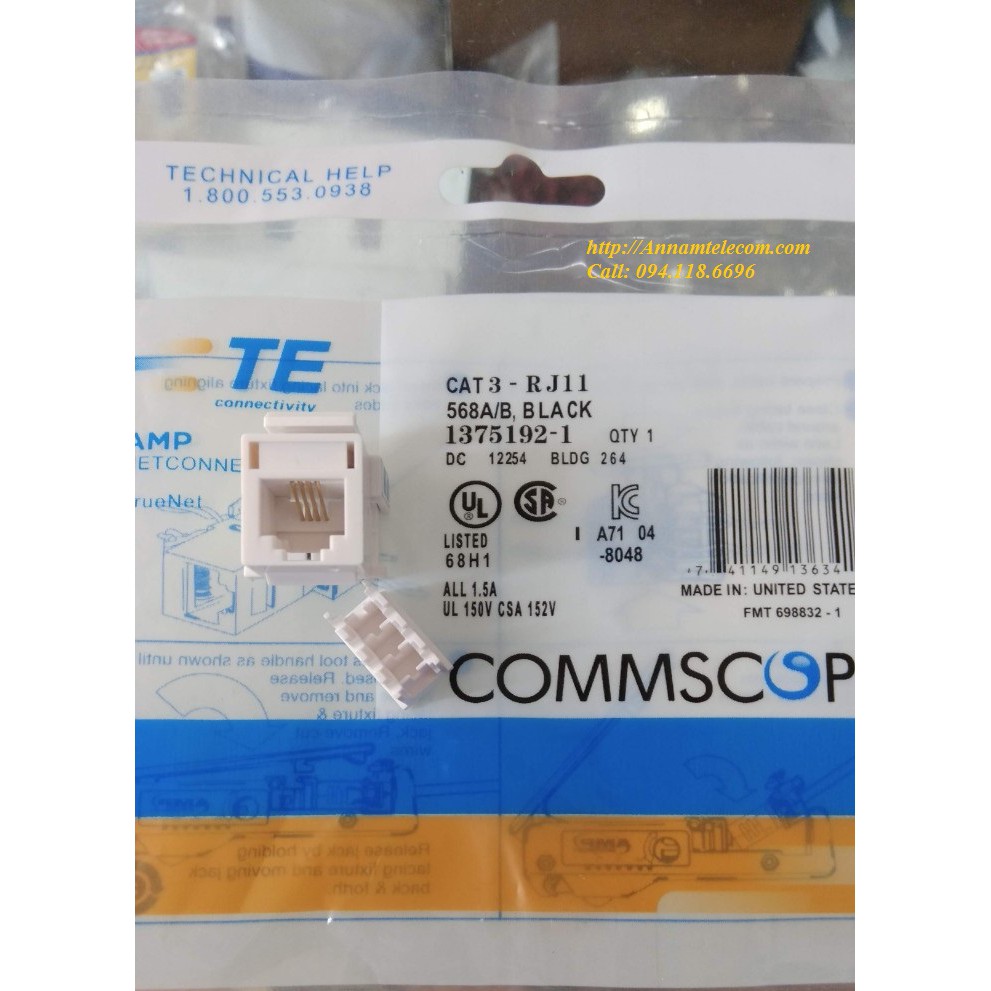 Nhân điện thoại RJ11 Cat3 commscope