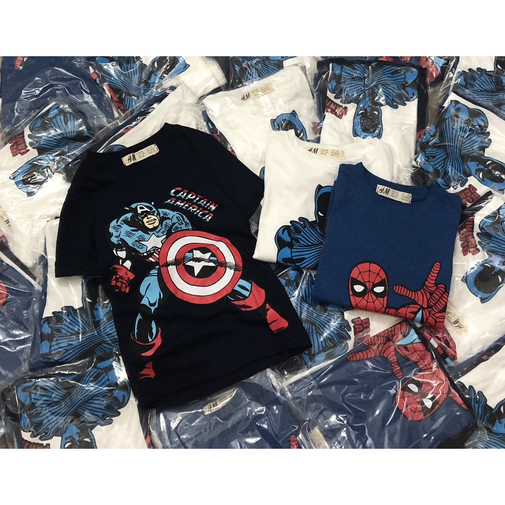 Áo thun cộc tay bé trai - Set 3 áo cotton cộc tay Marvel HM cho bé trai size 2-10t