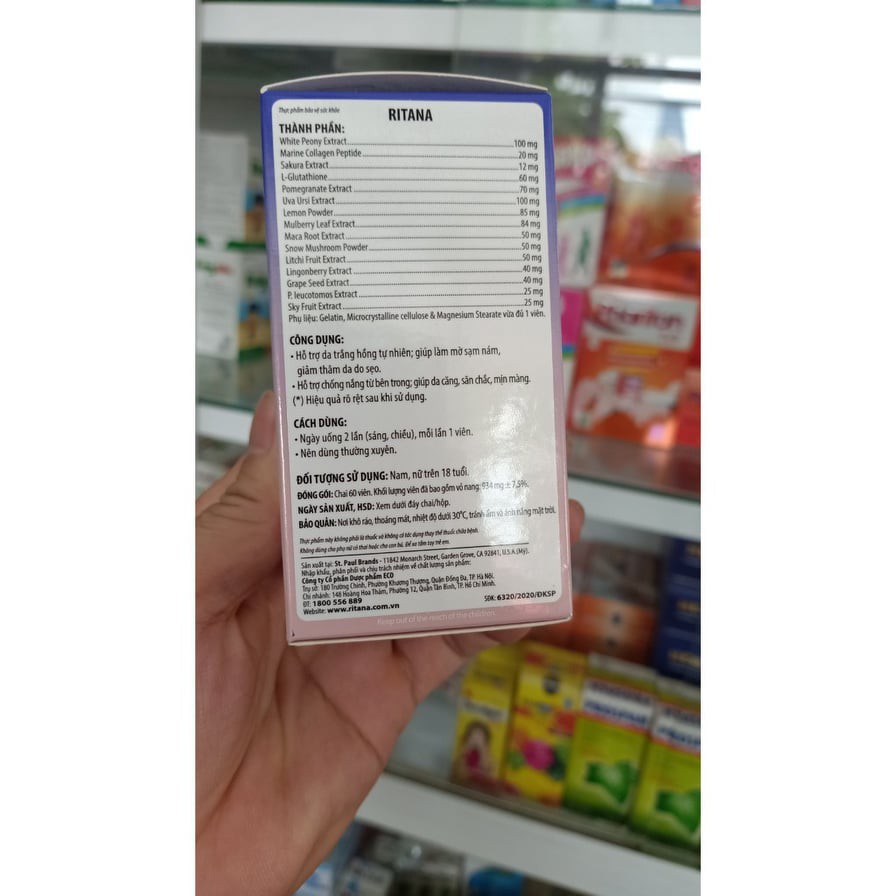 Viên uống trắng da ritana ✅ Chính hãng⚡nhập khẩu mỹ⚡mua 2 tặng 1 bằng tem tích điểm