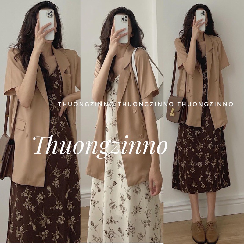 [Ảnh thật/Video]Váy hai dây Chiffon hoạ tiết hoa lá Đầm hai dây lụa hoa vintage | BigBuy360 - bigbuy360.vn