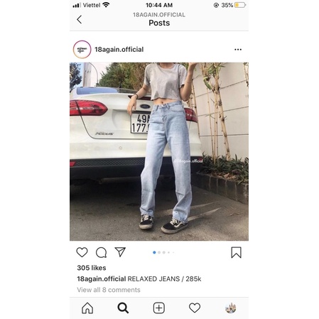 Quần relaxed jeans - 18again - eo 65 đùi 52 dài 96