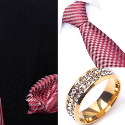 Bộ Cà vạt 4 món gồm Cavat 8cm, khăn cài túi, Măng-set, Nhẫn tròn phụ kiện, Cravat chú rể, Calavat công sở CBC-8230