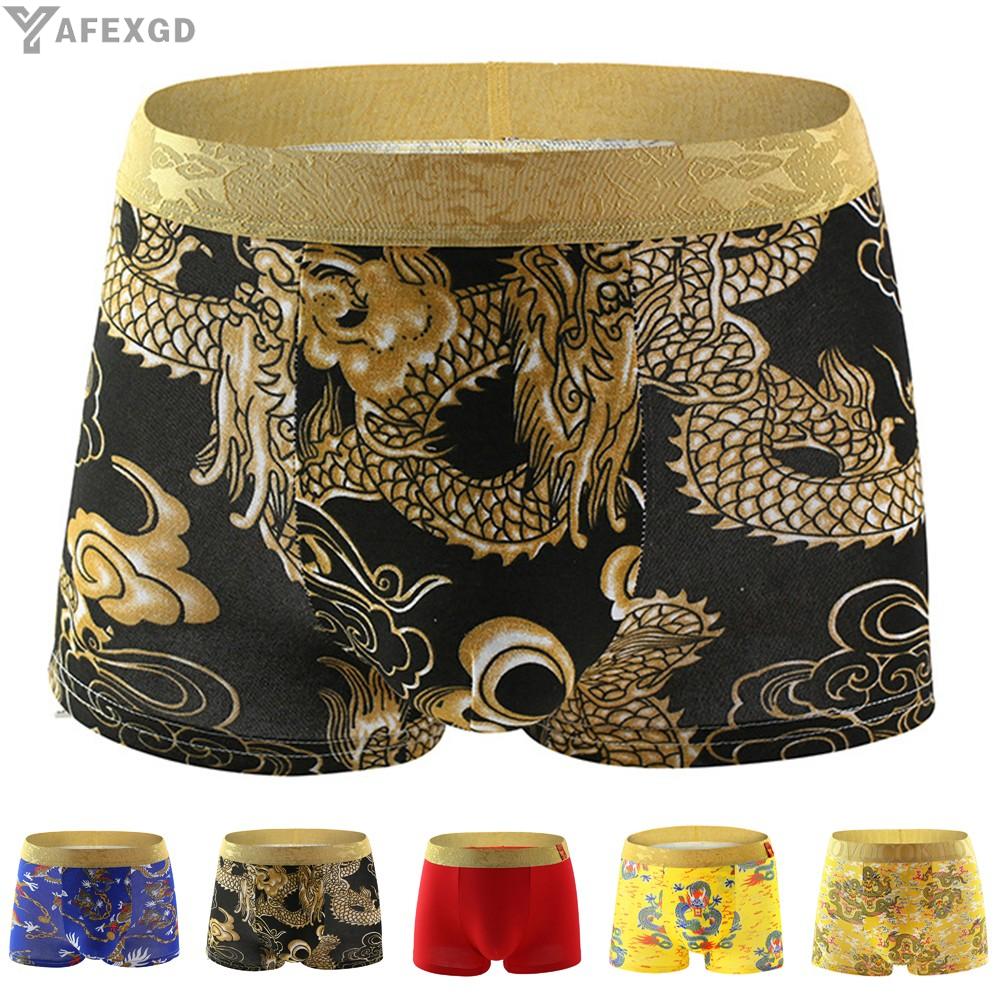 Quần lót boxer dáng rộng thoáng khí in hình rồng gợi cảm cho nam