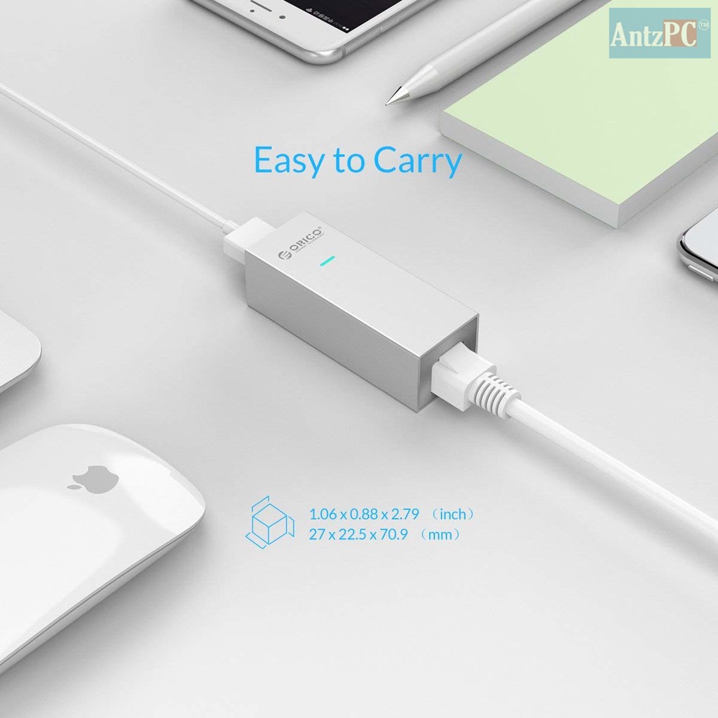 Bộ chuyển đổi LAN ORICO USB 3.0 Type-C sang RJ45 Gigabit Ethernet Adapter hỗ trợ 10/100/1000 Mbps