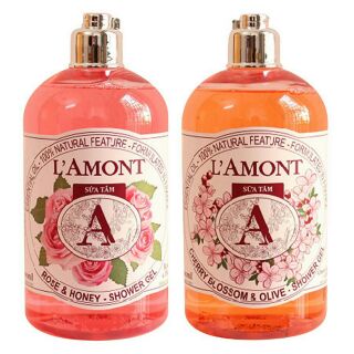 Thanh Lý Combo Sữa Tắm L'amont Hương Hoa Hồng và Chery 500ml chai