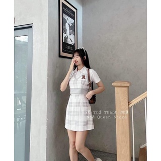 ￼sét váy gấu 3 món gồm chân váy + áo polo + gile siêu hót