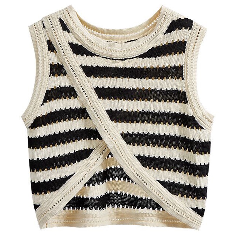 Áo dệt kim NZN không tay họa tiết kẻ sọc phong cách Hàn Quốc thời trang