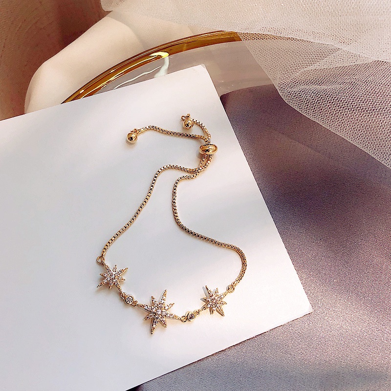 Lắc tay ngôi sao đính Zircon LEMI Vòng tay có dây rút chỉnh kích thước thông minh thời trang Hàn Quốc