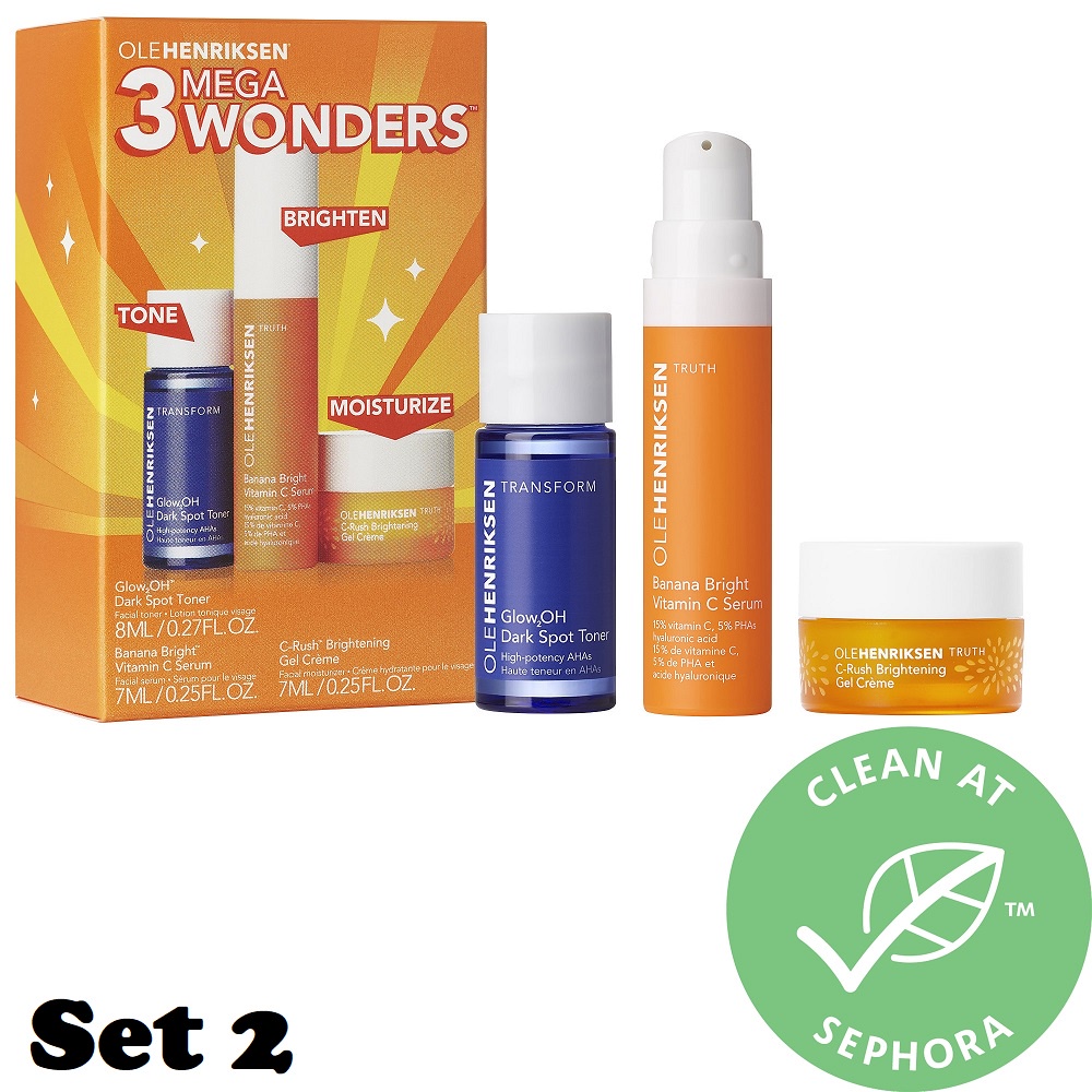 HOT - Fullset  OLEHENRIKSEN  Bộ dưỡng sáng da mờ thâm Glow Bright Now Set / Mini 3 Mega Wonders