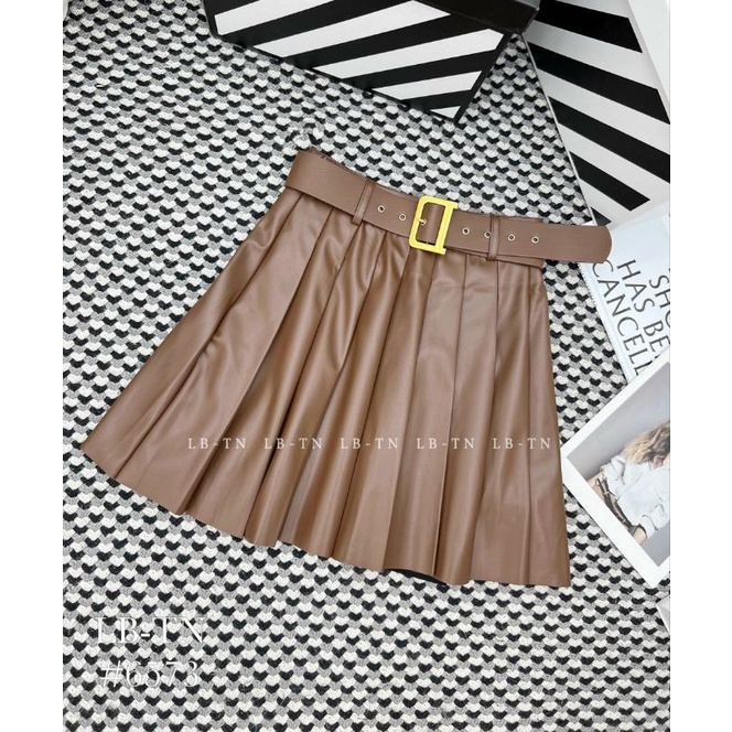 Chân váy da xếp ly có quần trong kèm đai