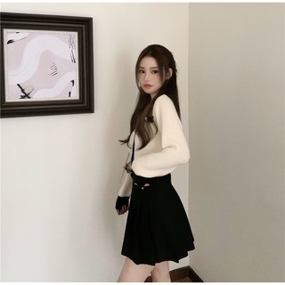 [Order taobao]( có tách set) Set áo len croptop chân váy xếp ly đen