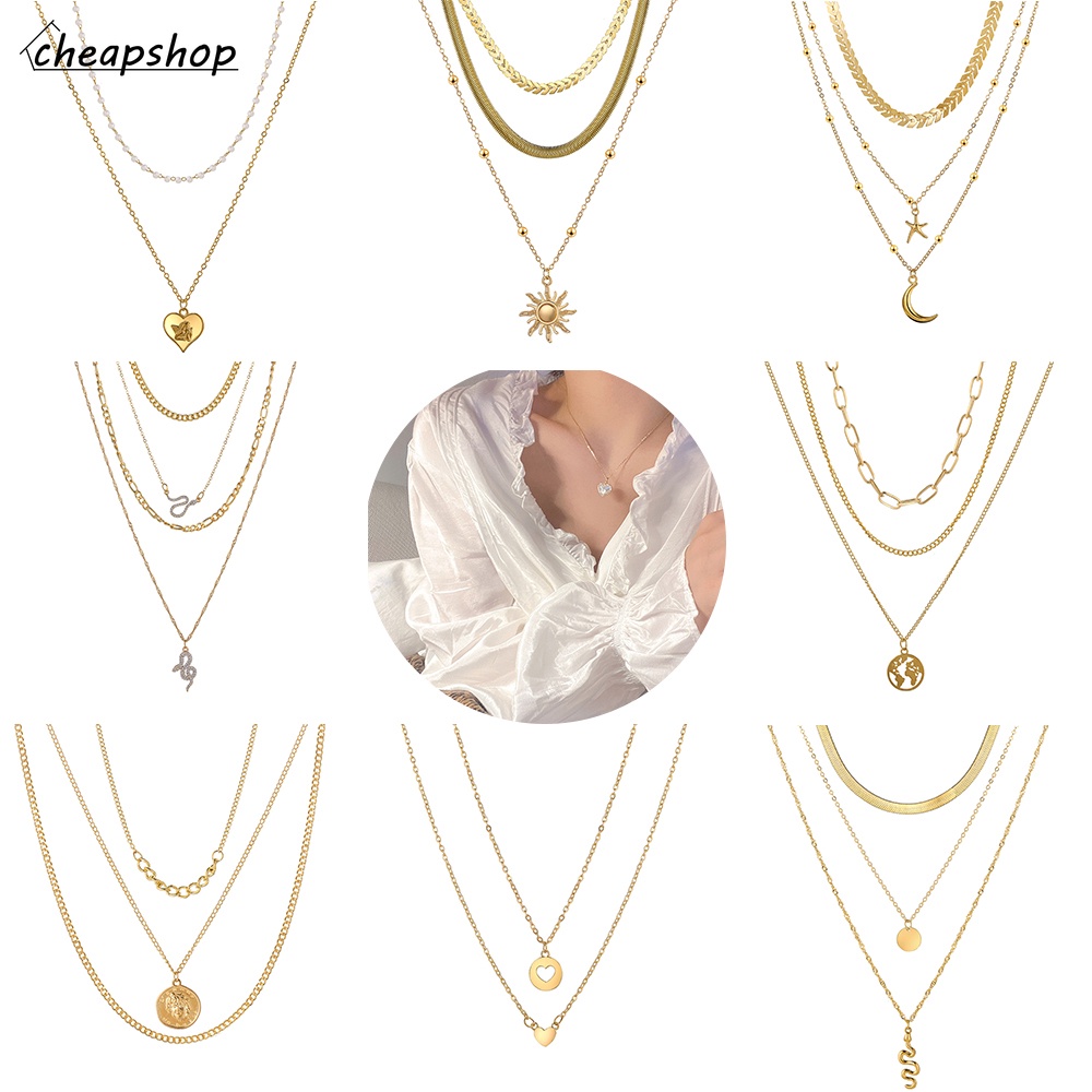 iF YOU Vòng cổ nhiều lớp mặt hình trái tim/ bướm/ mặt trăng thời trang cho nữ