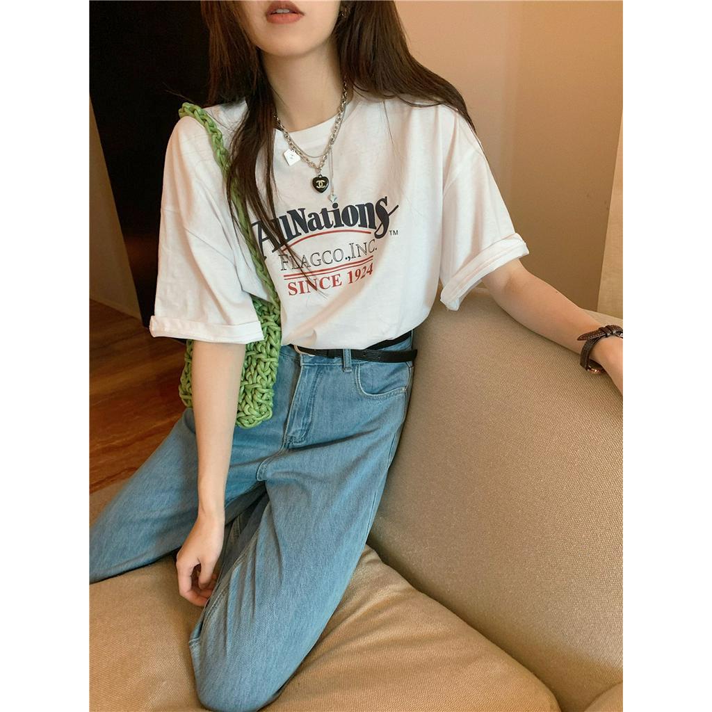 Áo Thun Cotton Ngắn Tay In Chữ Phong Cách Mới Mùa Hè 62217