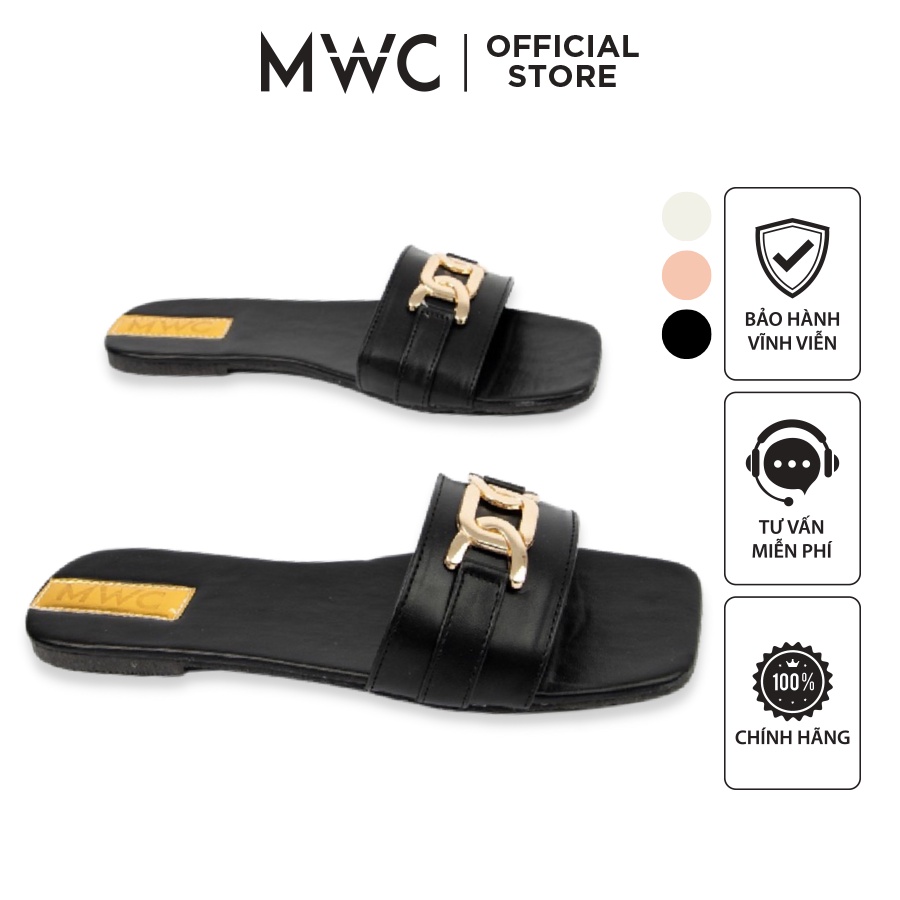 Dép MWC 3437 - Dép Nữ Đế Bệt Quai Ngang Móc Xích To, Dép Nữ Cá Tính Quai Ngang Giá Rẻ
