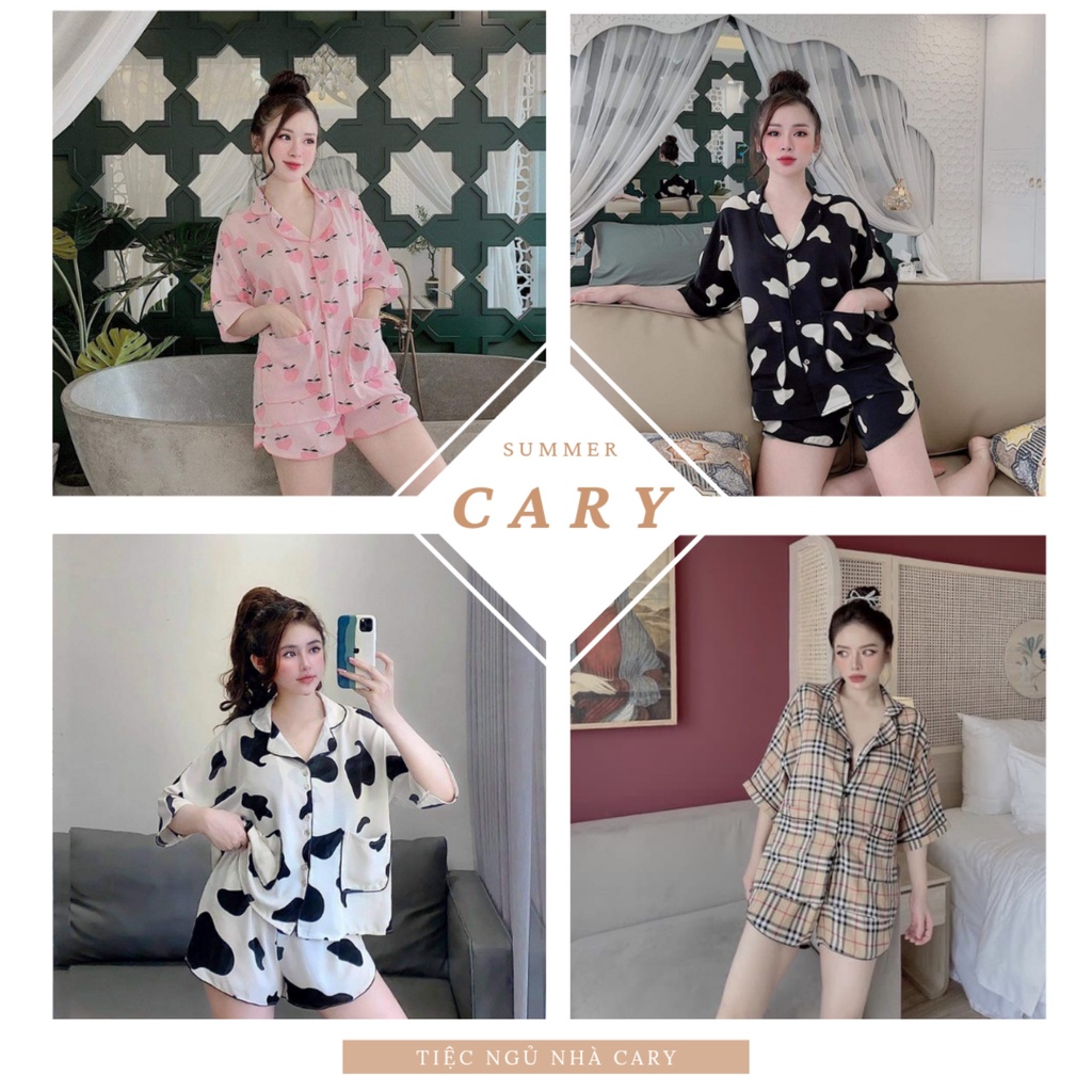 Đồ bộ nữ CARY,bộ ngủ pijama kate lụa tay lửng form rộng chất mát cho mùa hè