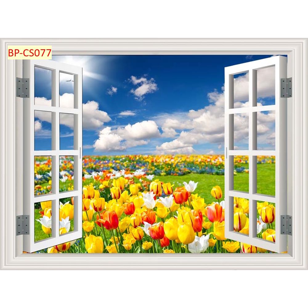 Tranh dán tường cửa sổ phong cảnh tưới mới